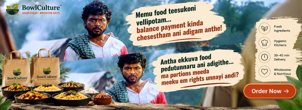 BowlCulture Telugu Cinema Meme Banner featuring Yuganiki Okkadu